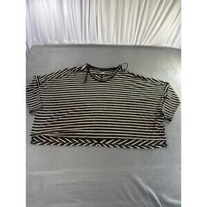 We The Free Striped Black/Tan Top Blouse Long Sleeve Loose Sz‎ XS